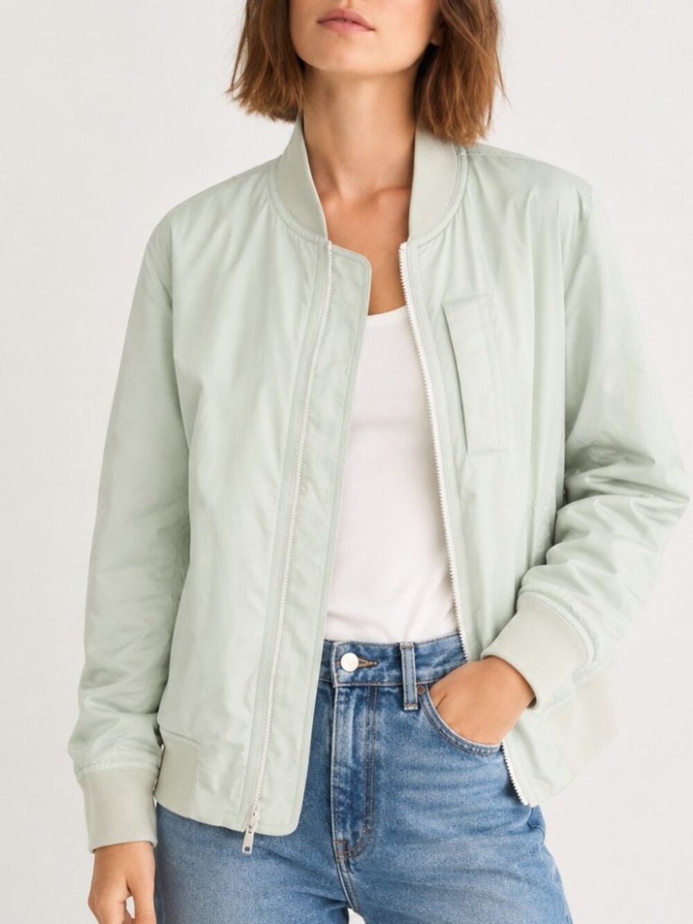 NWT Vince Oversized Bomber Jacket Pale Aloe Green Lined